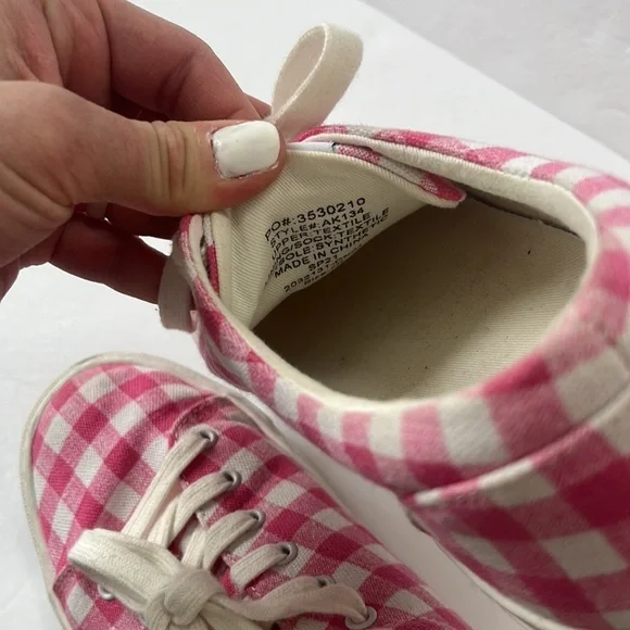 J. Crew Canvas Sneaker Gingham Plaid Pink and White size 7 - Picture 7 of 9